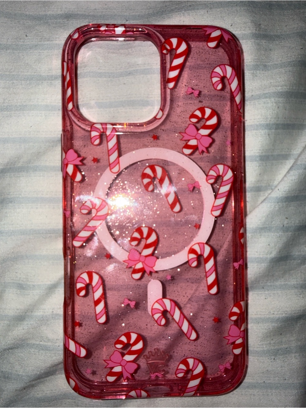 Velvet Caviar Pink Candy Cane Glitter Case with Ring Holder
